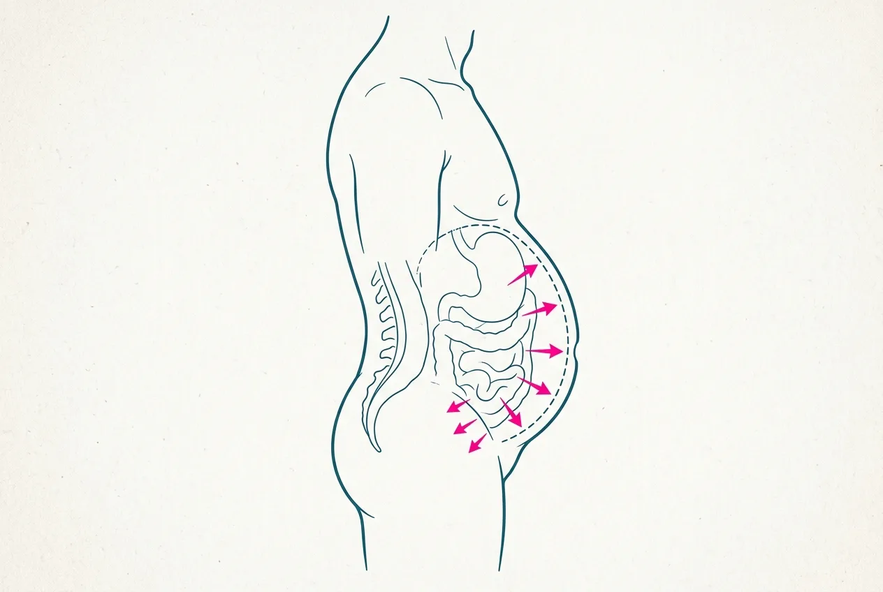 Illustrazione: l'obesità viscerale spinge la parete addominale verso l'esterno